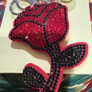 Red Rose Keychain with Rhinestones